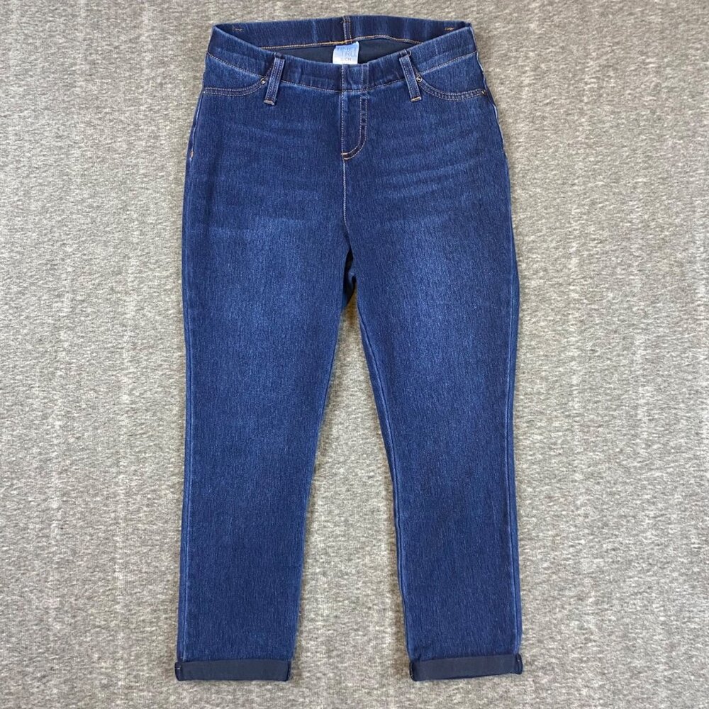 Time And Tru Dark Denim Skinny Capri Jeans Size Small (4-6) Pull‎ On Cuffed Hem